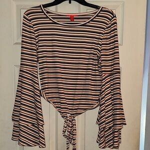 NWOT Chelsea & Violet Striped Tie-Front Top in Black, White & Brown
